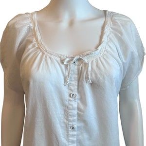 Lucy White Cotton Button Down Short Sleeve Blouse Size XL
